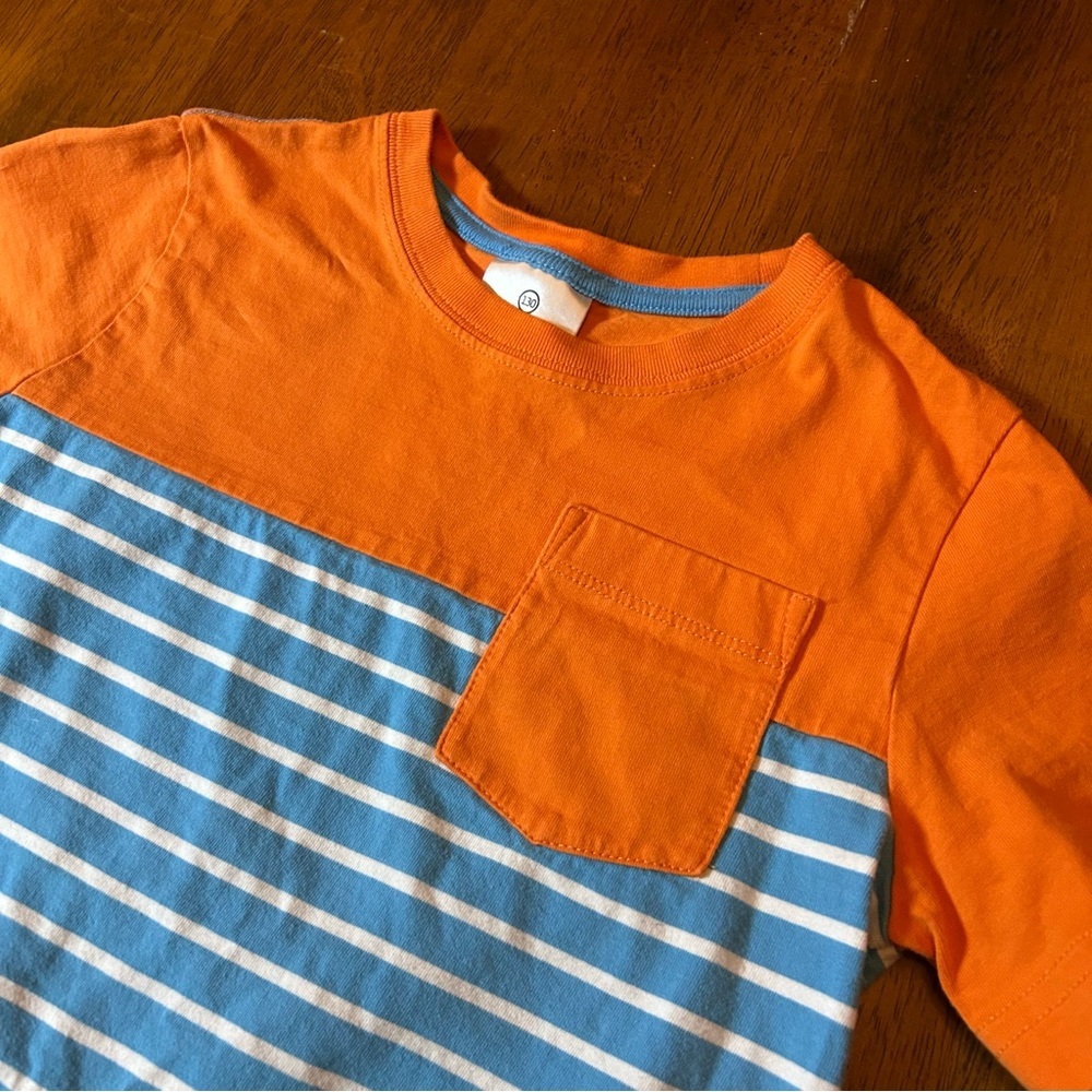 Hanna Andersson Colorblock Stripe Tee | Boys Size 130 (8) | 100% Cotton - Picture 2 of 6